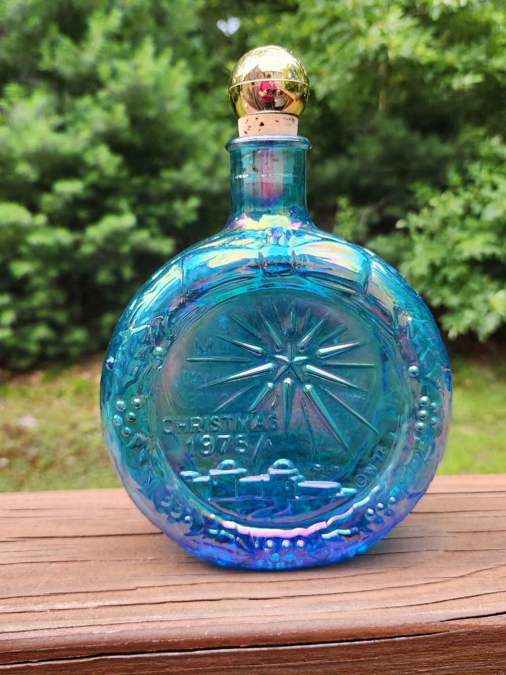 Wheaton Iridescent Blue Glass Decanter "Star Of Bethlehem" Christmas 1975 1st Ed